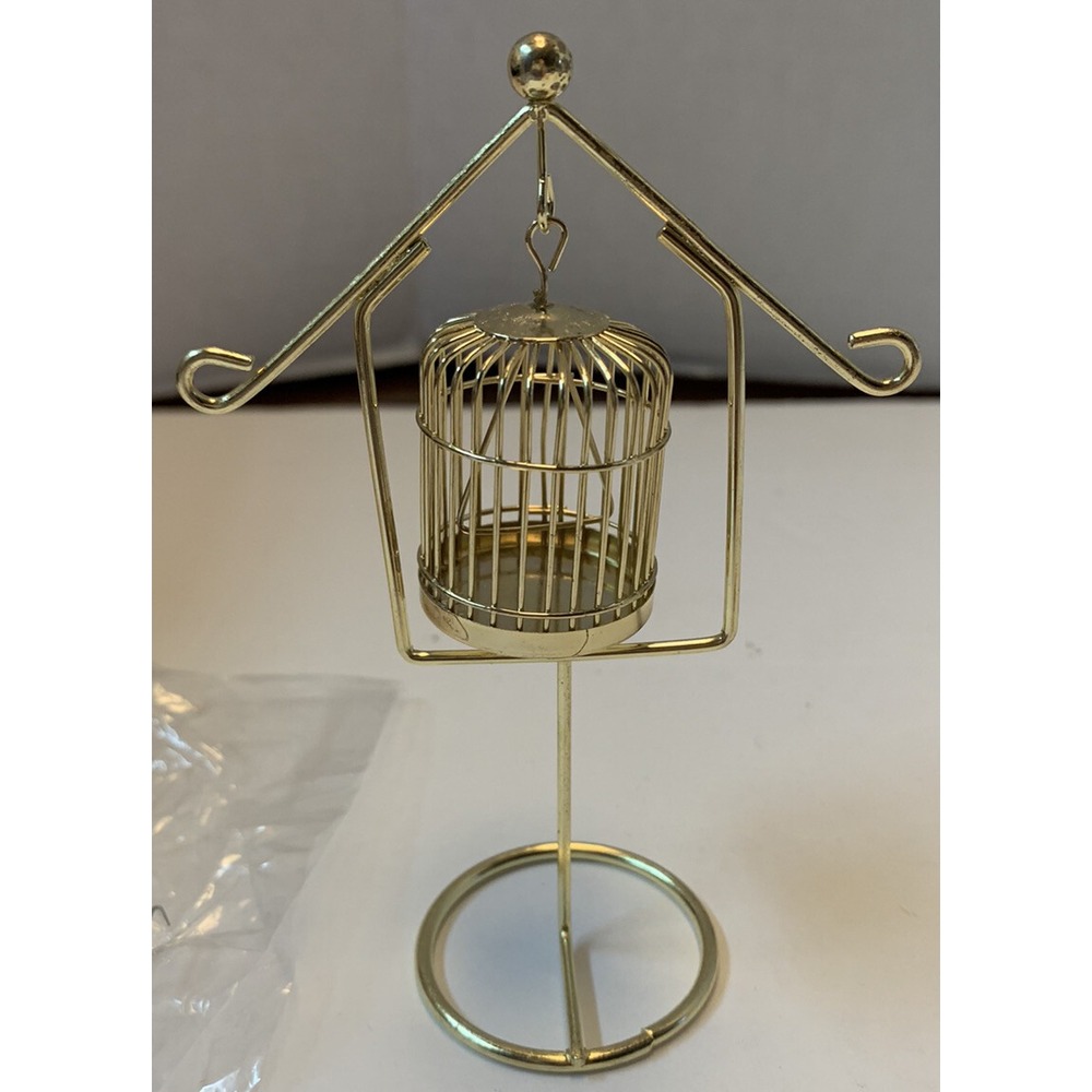 Vintage Dollhouse Gold Brass Standing Bird Cage Made In Taiwan -NEW